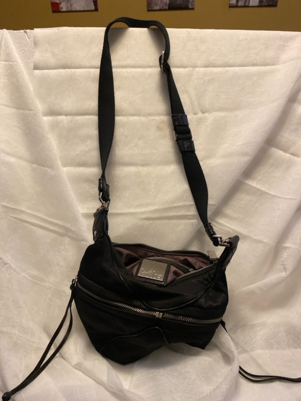 Kooba Black Shoulder Bag with Dusty Pink Interior